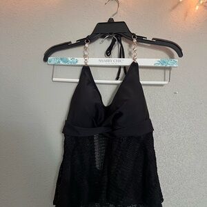 Black Halter Tankini Top with Chain Straps